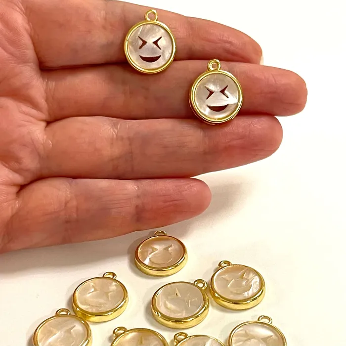 Earrings 24Kt Gold Plated Resin Emoji Charms 2 pcs in a pack Peppy Beads