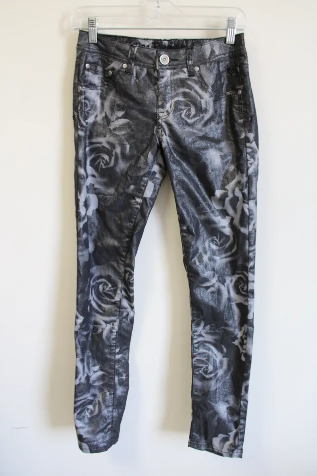 Justice Gray Floral Shimmer Jeans 14 Justice Rings