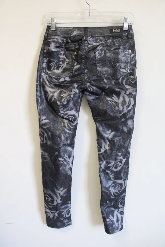 Justice Gray Floral Shimmer Jeans 14 Justice Rings