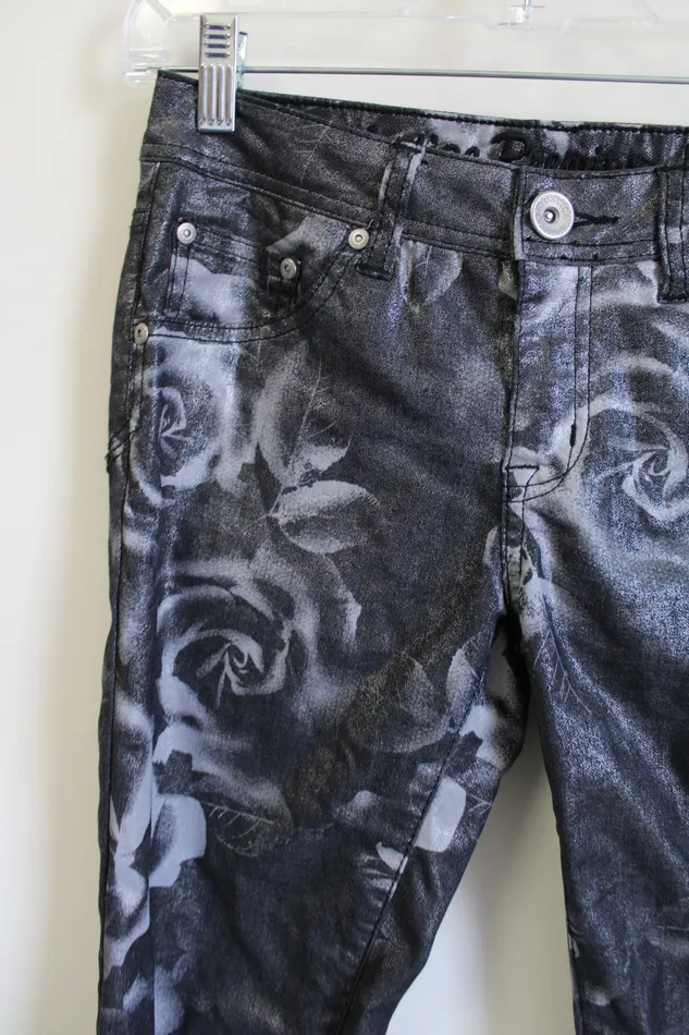 Justice Gray Floral Shimmer Jeans 14 Justice Rings