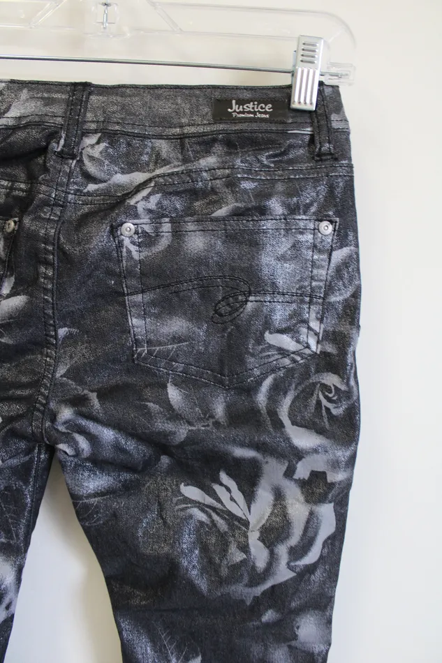 Justice Gray Floral Shimmer Jeans 14 Justice Rings