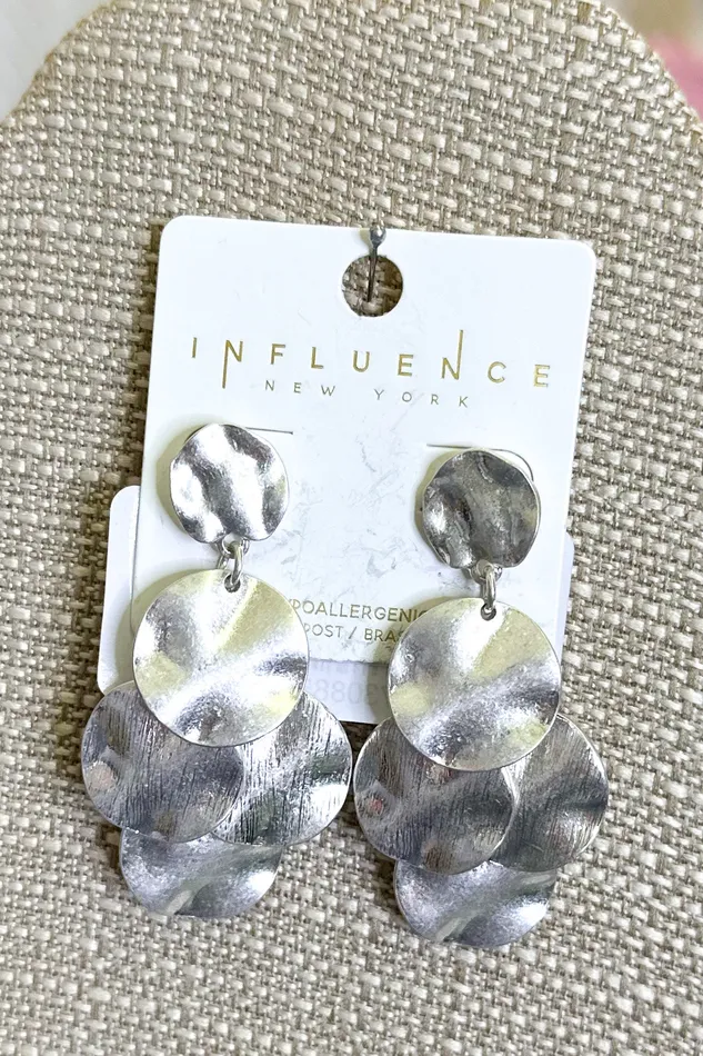 Linked Metal Disc Tassel Drop Earrings Silver Judson Earrings