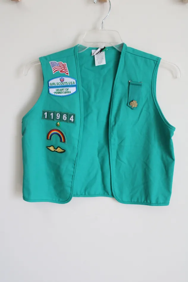 Necklaces Vintage Girl Scouts Vest Green With Patches And Pins XL Girl Scouts