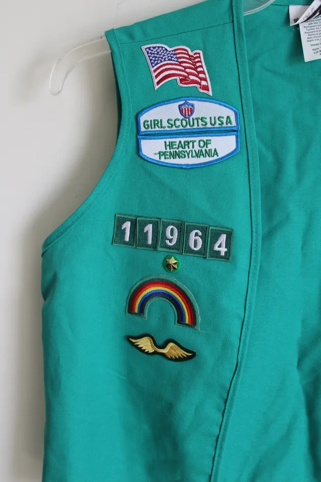 Necklaces Vintage Girl Scouts Vest Green With Patches And Pins XL Girl Scouts