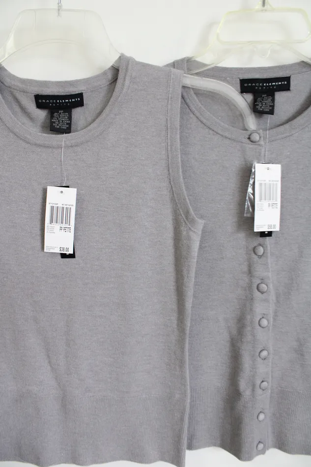 NEW Grace Elements Butter Soft Gray Knit Matching Tank Cardigan PP Petite Grace Elements Earrings