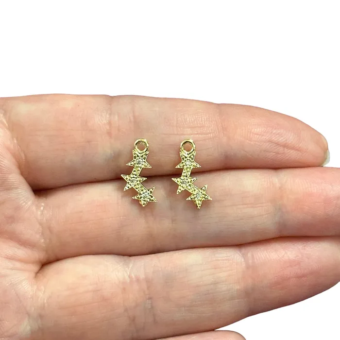 Peppy Beads Earrings 24Kt Gold Plated CZ Micro Pave Stars Charms 2 pcs in a pack