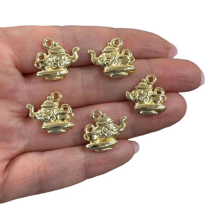Peppy Beads Earrings 24Kt Gold Plated Tea Pot Charms Gold Tea Time Collection Charms 5 pcs in a pack Peppy Beads Earrings 24Kt Gold Plated Tea Pot Charms Gold Tea Time Collection Charms 5 pcs in a pack