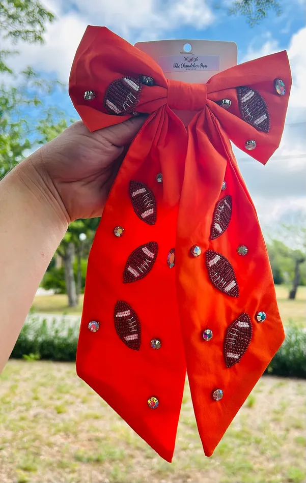 YKT Necklaces ORANGE GAME DAY FOOTBALL BOW BARRETTE HAIR CLIP