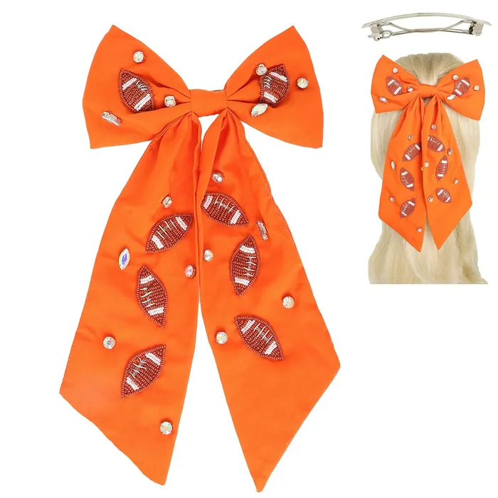 YKT Necklaces ORANGE GAME DAY FOOTBALL BOW BARRETTE HAIR CLIP YKT Necklaces ORANGE GAME DAY FOOTBALL BOW BARRETTE HAIR CLIP