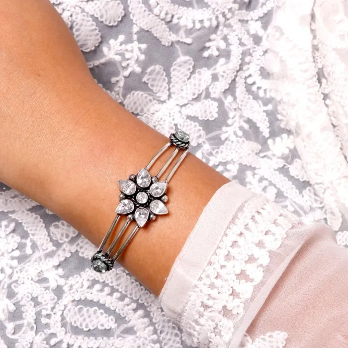 Dhatri White Silver Oxidized Bracelet Teejh Bracelets