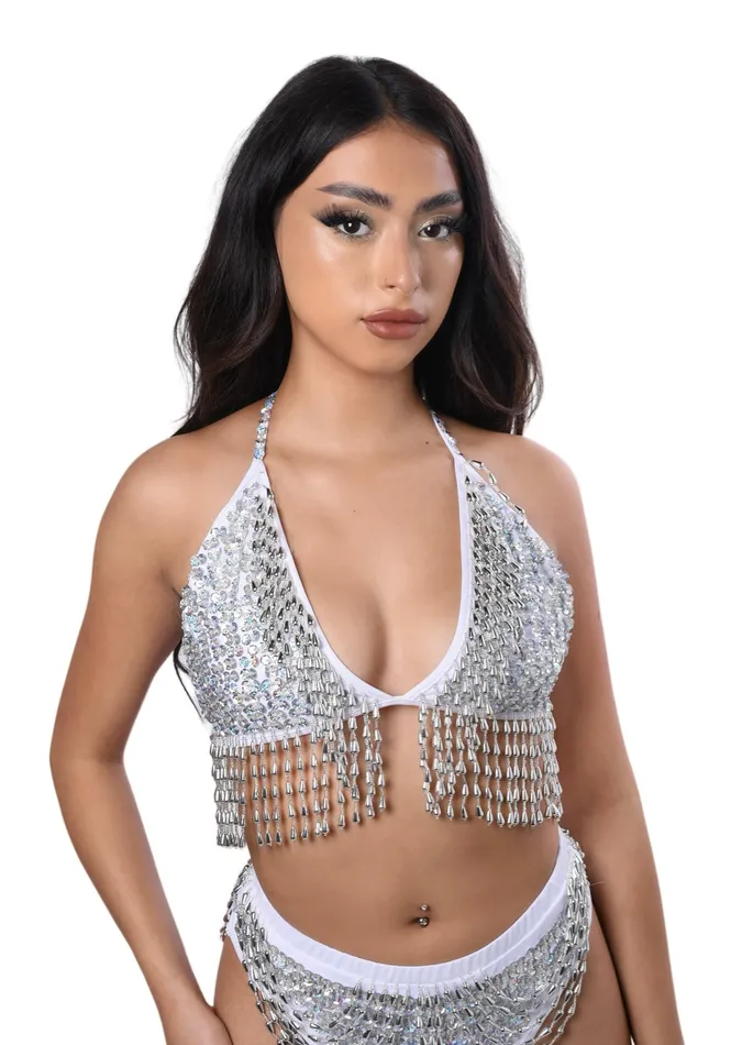Earrings THE LUMi SHOP Hand Stitched Sequin Bra Top Moonlight