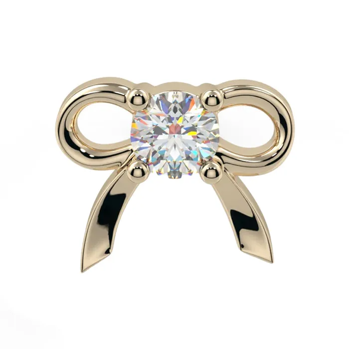 Gem Bow Threaded End in Gold Platinum with CZ Kiwi Diamond Necklaces