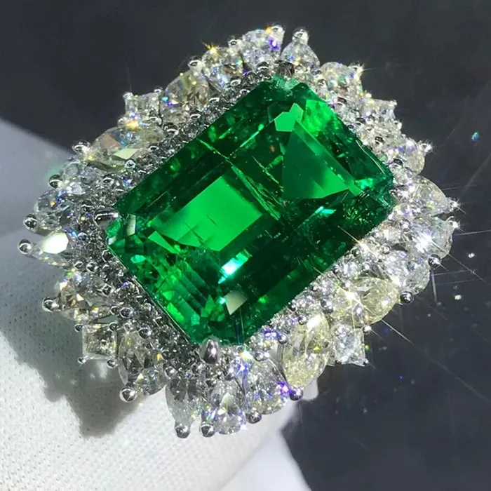 Leyloon Jewelry Earrings Crazy BIG 8 Carat Emerald Cut Lab Grown Emerald with Durable 9K Gold