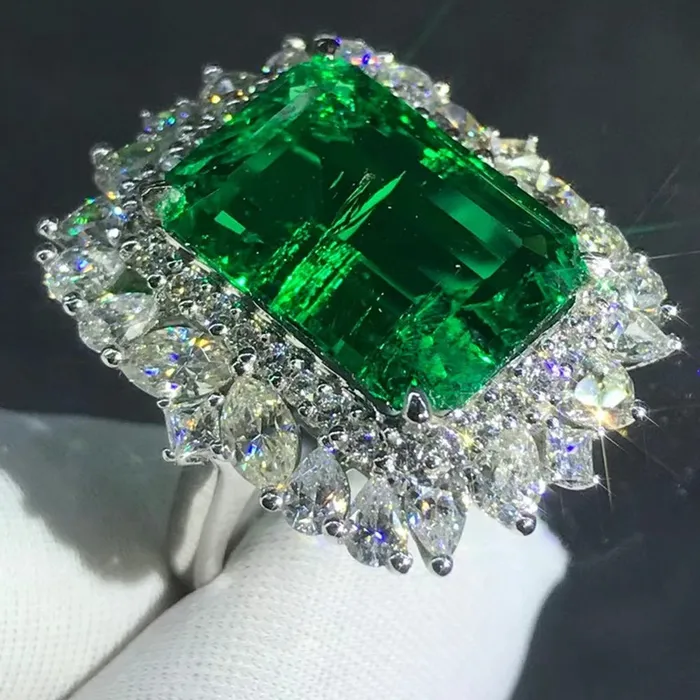 Leyloon Jewelry Earrings Crazy BIG 8 Carat Emerald Cut Lab Grown Emerald with Durable 9K Gold
