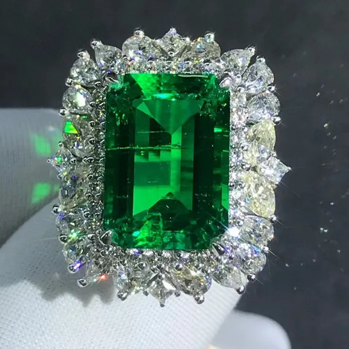 Leyloon Jewelry Earrings Crazy BIG 8 Carat Emerald Cut Lab Grown Emerald with Durable 9K Gold
