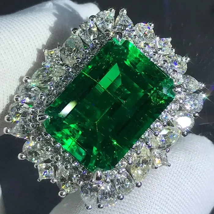Leyloon Jewelry Earrings Crazy BIG 8 Carat Emerald Cut Lab Grown Emerald with Durable 9K Gold