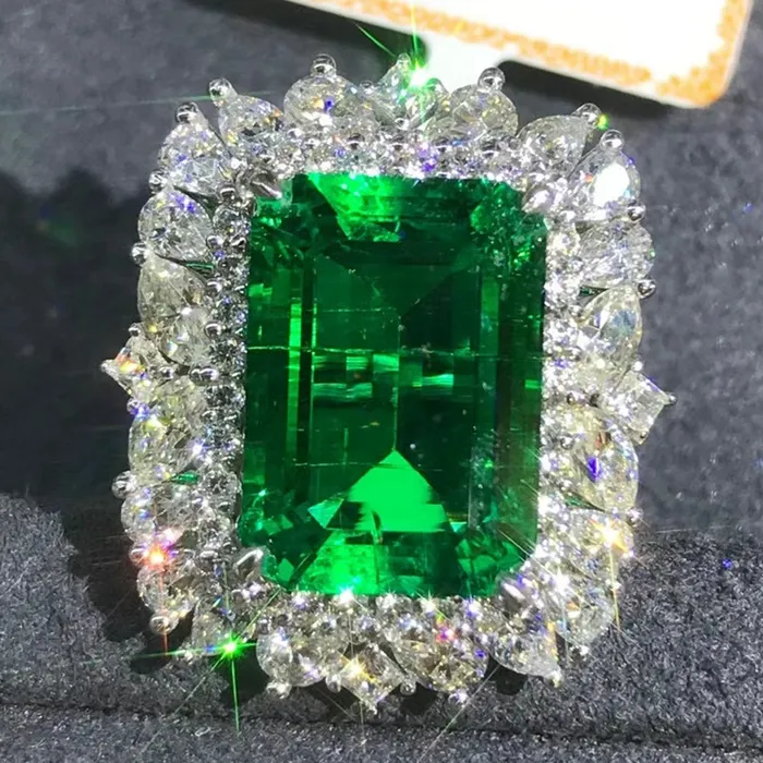 Leyloon Jewelry Earrings Crazy BIG 8 Carat Emerald Cut Lab Grown Emerald with Durable 9K Gold