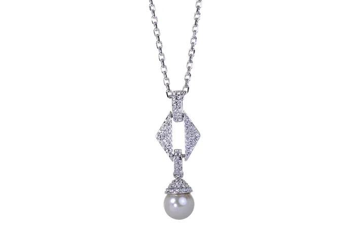 Necklaces Red N7195 Intricate Drop Pearl Pendant Necklace with Rhodium Plated Swarovski Crystal Elements Necklaces Red N7195 Intricate Drop Pearl Pendant Necklace with Rhodium Plated Swarovski Crystal Elements