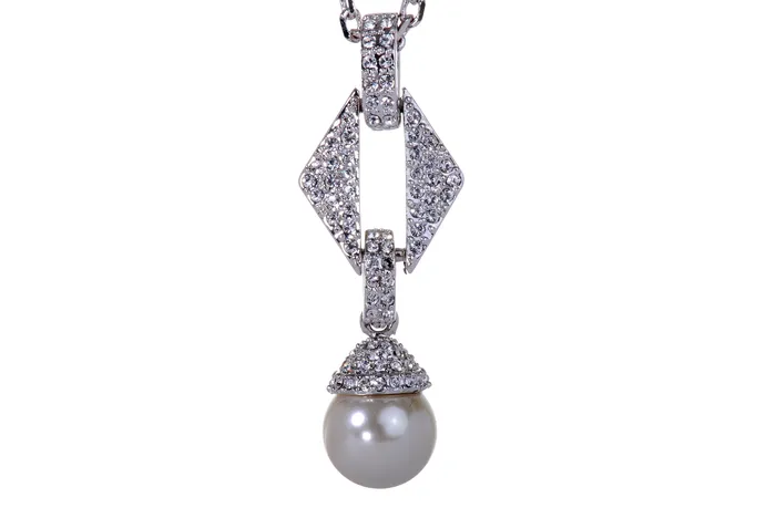 Necklaces Red N7195 Intricate Drop Pearl Pendant Necklace with Rhodium Plated Swarovski Crystal Elements Necklaces Red N7195 Intricate Drop Pearl Pendant Necklace with Rhodium Plated Swarovski Crystal Elements