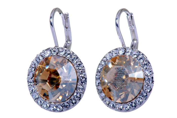 Red Earrings E7157 Dazzling Champagne Brilliant Round Rhodium Plated Swarovski Elements Earrings