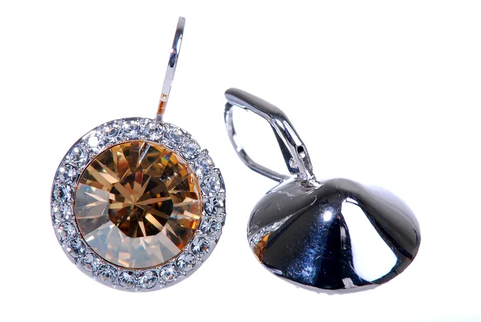 Red Earrings E7157 Dazzling Champagne Brilliant Round Rhodium Plated Swarovski Elements Earrings