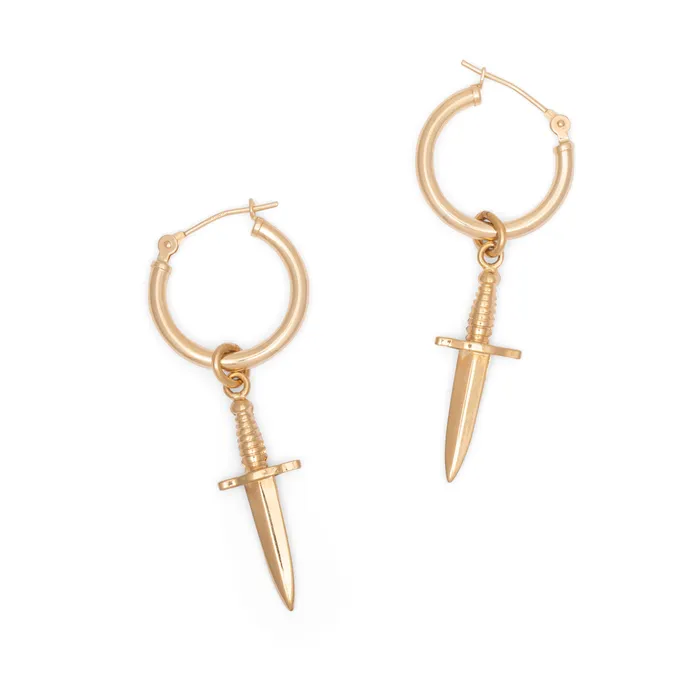 Vintage Earrings 14K Gold Dagger Charm Earrings