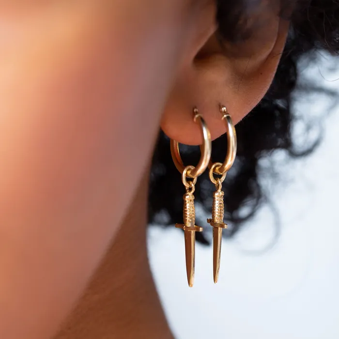 Vintage Earrings 14K Gold Dagger Charm Earrings