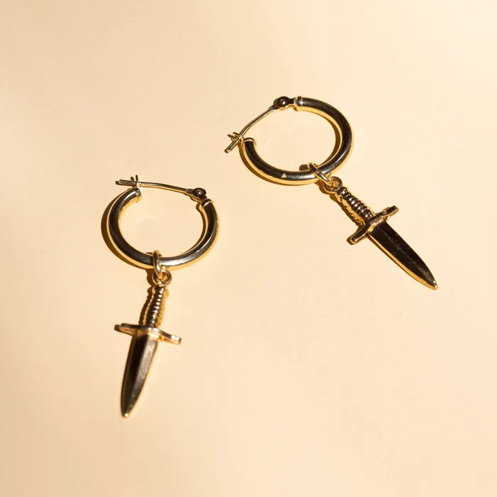 Vintage Earrings 14K Gold Dagger Charm Earrings
