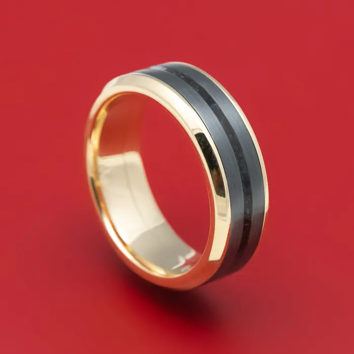 14K Gold Ring with Zirconium and Dinosaur Bone Inlays Custom Made Band Lashbrook Rings 14K Gold Ring with Zirconium and Dinosaur Bone Inlays Custom Made Band Lashbrook Rings