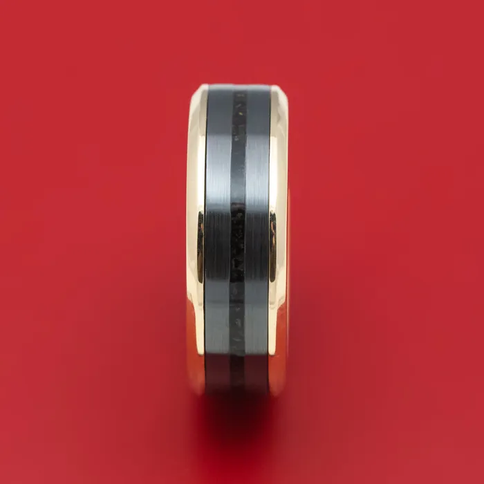 14K Gold Ring with Zirconium and Dinosaur Bone Inlays Custom Made Band Lashbrook Rings 14K Gold Ring with Zirconium and Dinosaur Bone Inlays Custom Made Band Lashbrook Rings