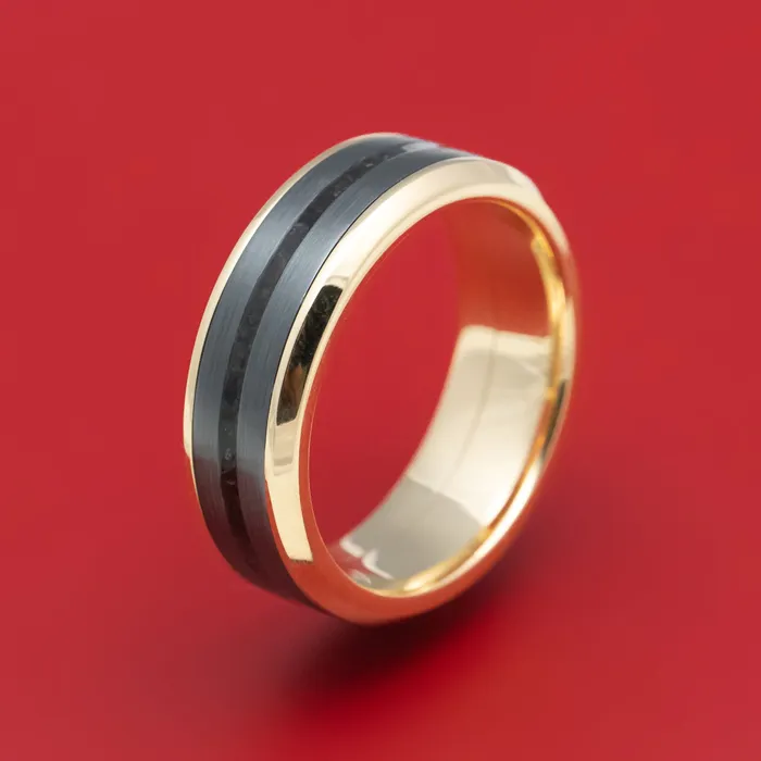 14K Gold Ring with Zirconium and Dinosaur Bone Inlays Custom Made Band Lashbrook Rings 14K Gold Ring with Zirconium and Dinosaur Bone Inlays Custom Made Band Lashbrook Rings