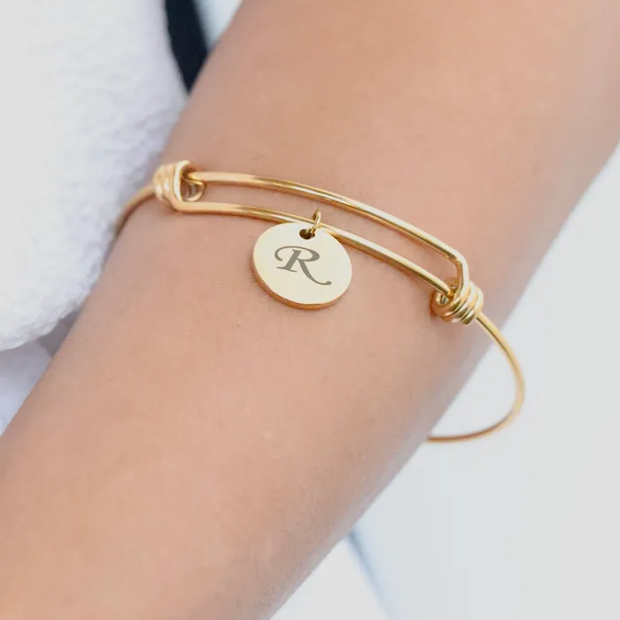 18K GoldFilled Personalized Name Bracelet Large Gold Knot Bangle Customized Engraved Disc Charm Bangle Bracelet Jewelvers Bracelets