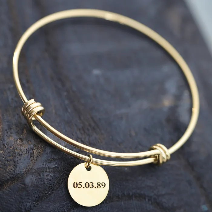 18K GoldFilled Personalized Name Bracelet Large Gold Knot Bangle Customized Engraved Disc Charm Bangle Bracelet Jewelvers Bracelets