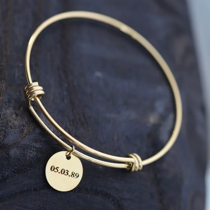 18K GoldFilled Personalized Name Bracelet Large Gold Knot Bangle Customized Engraved Disc Charm Bangle Bracelet Jewelvers Bracelets