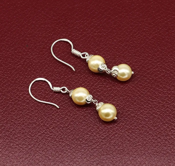 925 sterling silver handmade hoops pearl earring stunning drop dangling earring amazing bridesmaid customized hook earring s918 TRIBAL ORNAMENTS Earrings