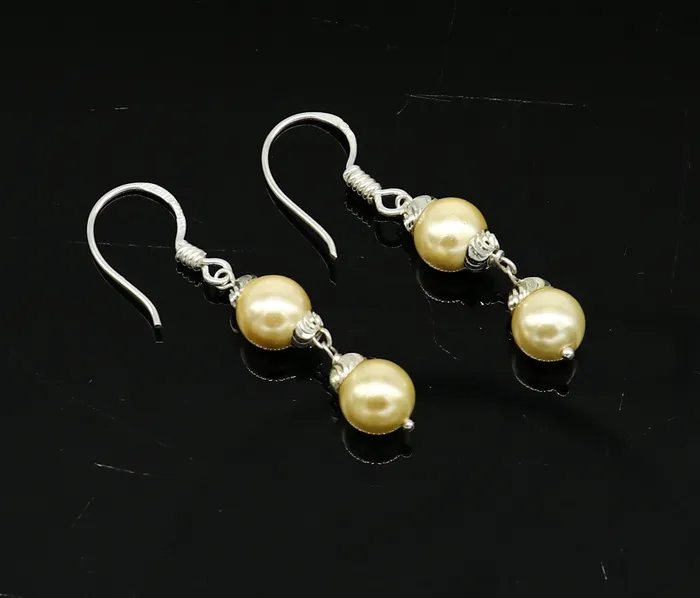 925 sterling silver handmade hoops pearl earring stunning drop dangling earring amazing bridesmaid customized hook earring s918 TRIBAL ORNAMENTS Earrings