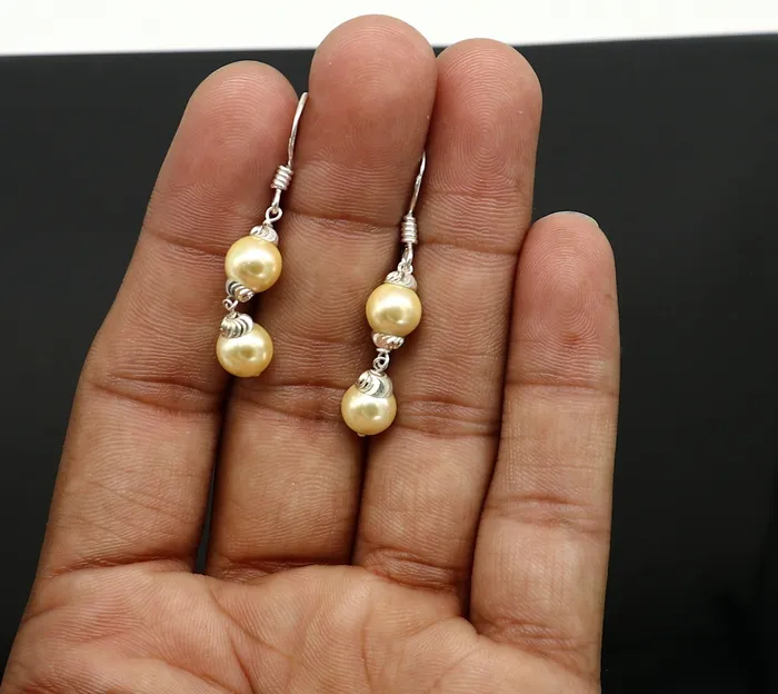 925 sterling silver handmade hoops pearl earring stunning drop dangling earring amazing bridesmaid customized hook earring s918 TRIBAL ORNAMENTS Earrings