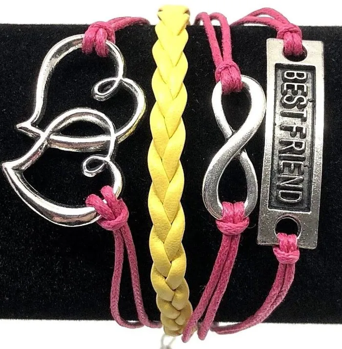 alice Bracelets AZ1017 Hot Pink Yellow Best Friend Heart Infinity Layer Leather Bracelet alice Bracelets AZ1017 Hot Pink Yellow Best Friend Heart Infinity Layer Leather Bracelet