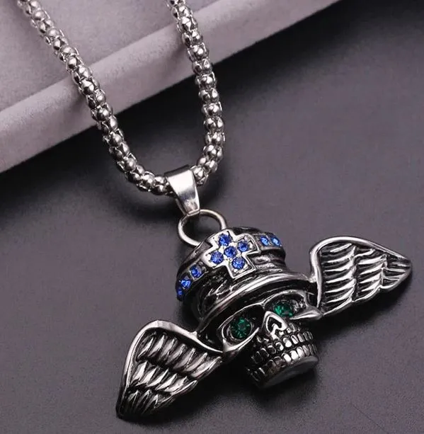 alice Necklaces AZ777 Silver Winged Skull Pendant Necklace
