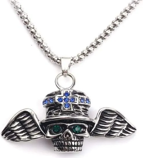 alice Necklaces AZ777 Silver Winged Skull Pendant Necklace