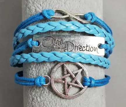 AZ1175 Turquoise Light Blue One Direction Star Infinity Layer Leather Bracelet alice Bracelets AZ1175 Turquoise Light Blue One Direction Star Infinity Layer Leather Bracelet alice Bracelets