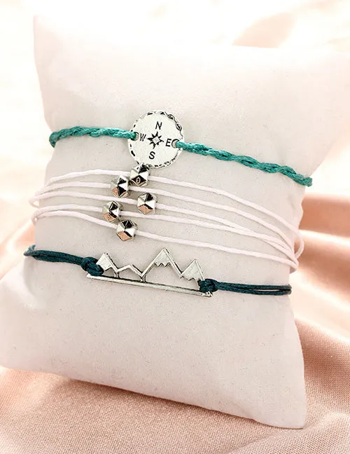 B840 Silver Compass Mountains Bracelet Set 02 Bracelets