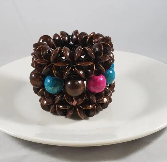 Bracelets B297 Brown Hot Pink Turquoise Accent Layered Bead Bracelet Polly