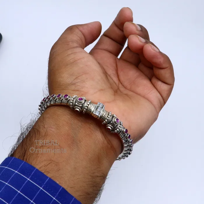 Bracelets TRIBAL ORNAMENTS 925 Sterling silver handmade vintage peacock design cubic zircon stone tribal ethnic belly dance bangle bracelet gifting kada nsk490