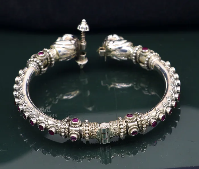 Bracelets TRIBAL ORNAMENTS 925 Sterling silver handmade vintage peacock design cubic zircon stone tribal ethnic belly dance bangle bracelet gifting kada nsk490