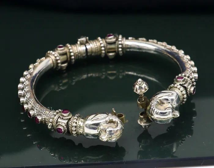 Bracelets TRIBAL ORNAMENTS 925 Sterling silver handmade vintage peacock design cubic zircon stone tribal ethnic belly dance bangle bracelet gifting kada nsk490