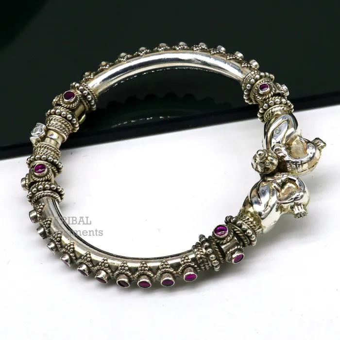 Bracelets TRIBAL ORNAMENTS 925 Sterling silver handmade vintage peacock design cubic zircon stone tribal ethnic belly dance bangle bracelet gifting kada nsk490