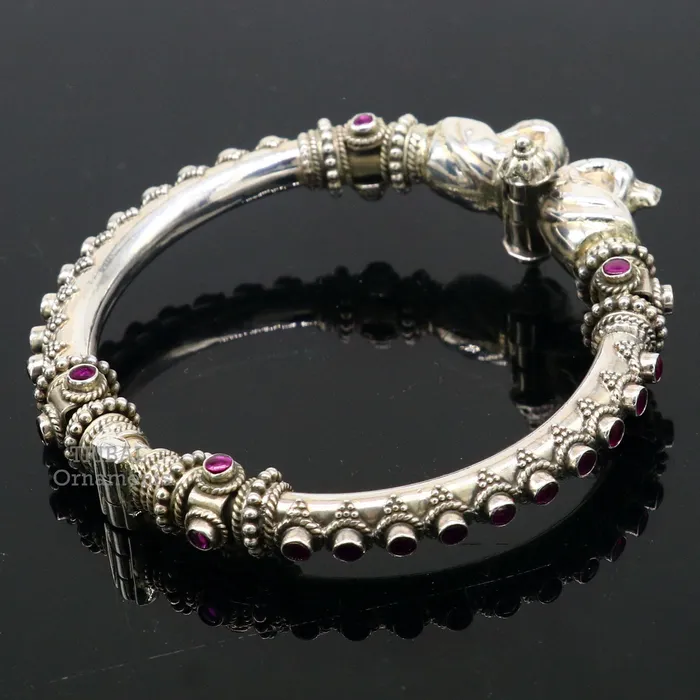 Bracelets TRIBAL ORNAMENTS 925 Sterling silver handmade vintage peacock design cubic zircon stone tribal ethnic belly dance bangle bracelet gifting kada nsk490