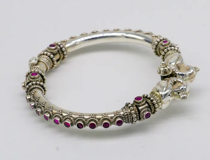 Bracelets TRIBAL ORNAMENTS 925 Sterling silver handmade vintage peacock design cubic zircon stone tribal ethnic belly dance bangle bracelet gifting kada nsk490