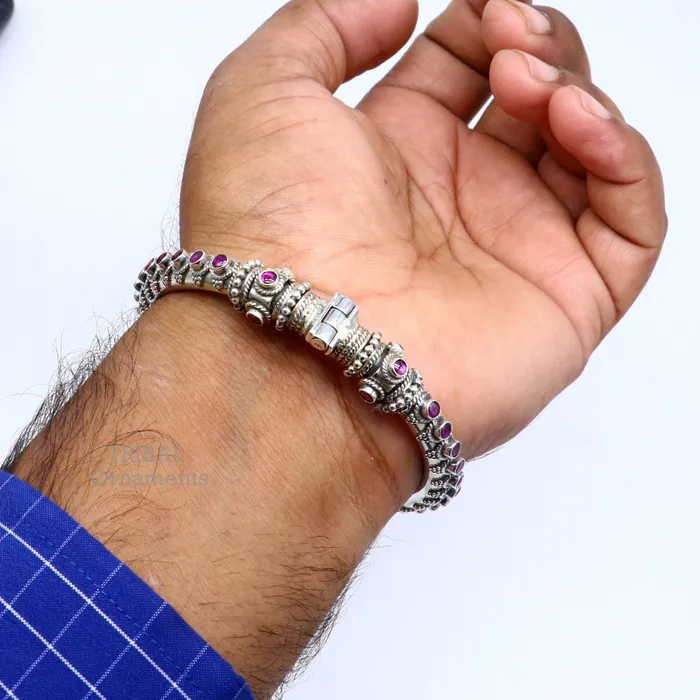 Bracelets TRIBAL ORNAMENTS 925 Sterling silver handmade vintage peacock design cubic zircon stone tribal ethnic belly dance bangle bracelet gifting kada nsk490